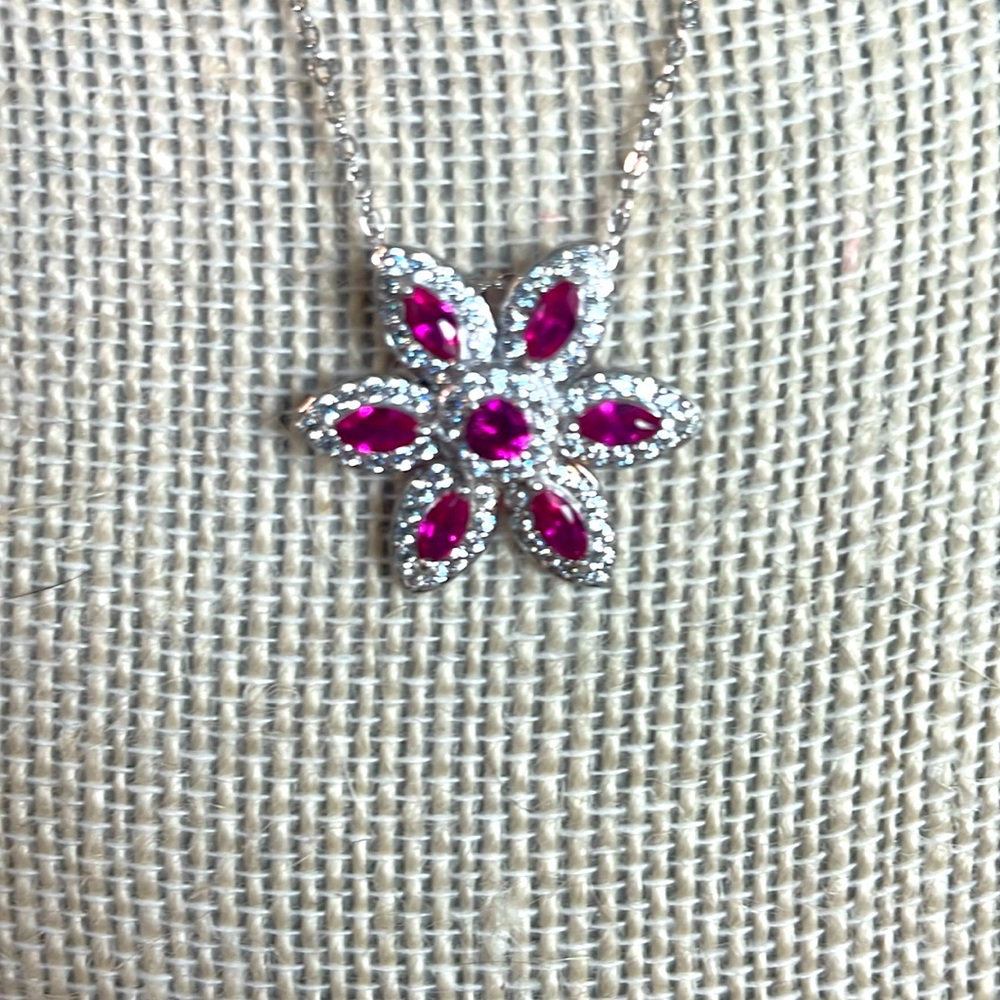 925 Ruby & Pave Crystal Necklace 16”
